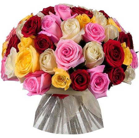 Разноцветный букет из 51 розы 40 см
